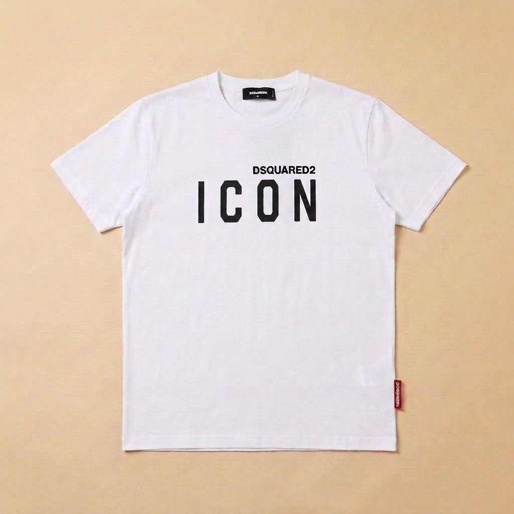 T-shirt usata bianca con scritta ICON nera