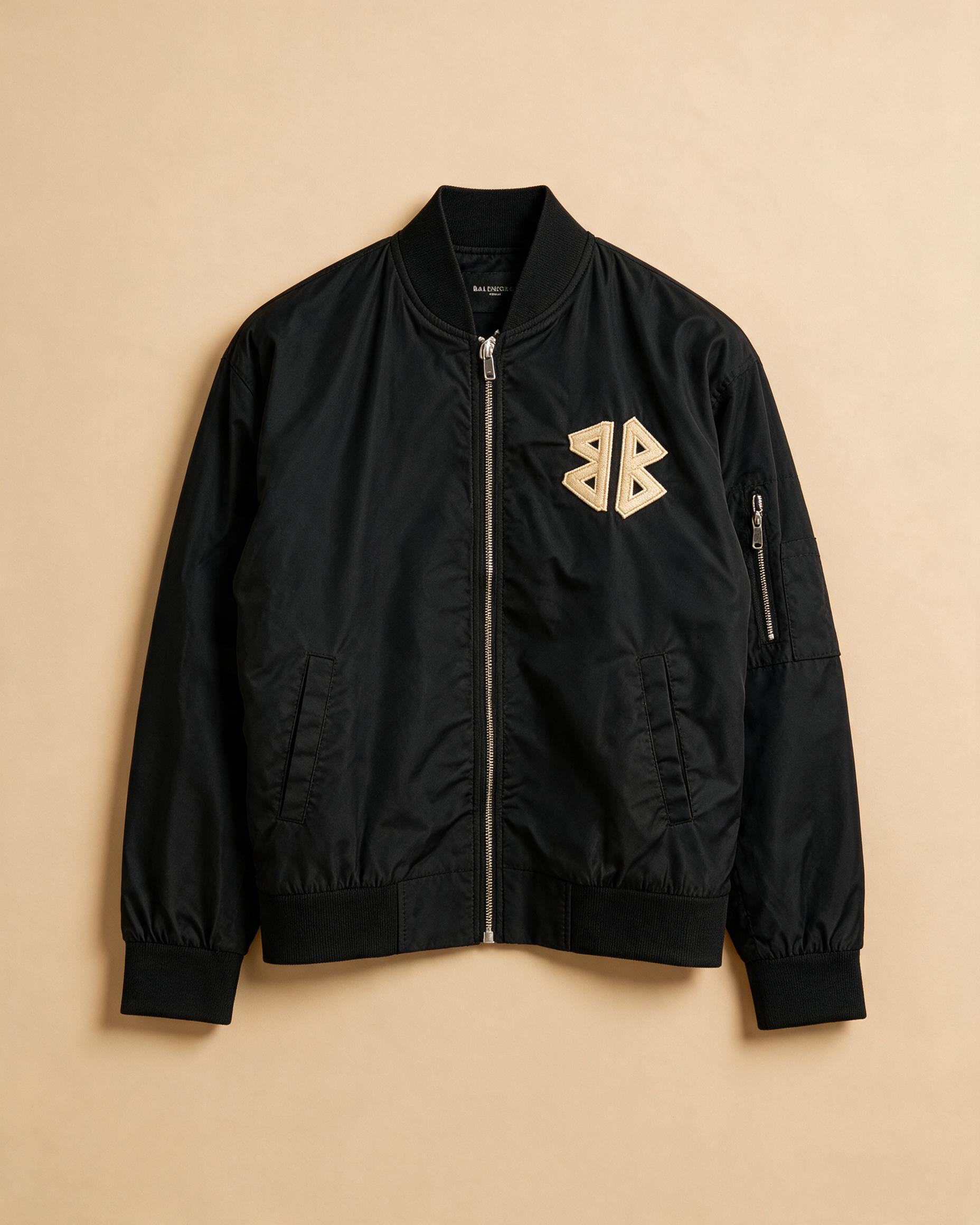 Giacca bomber usata nera con ricami color oro su petto e retro
